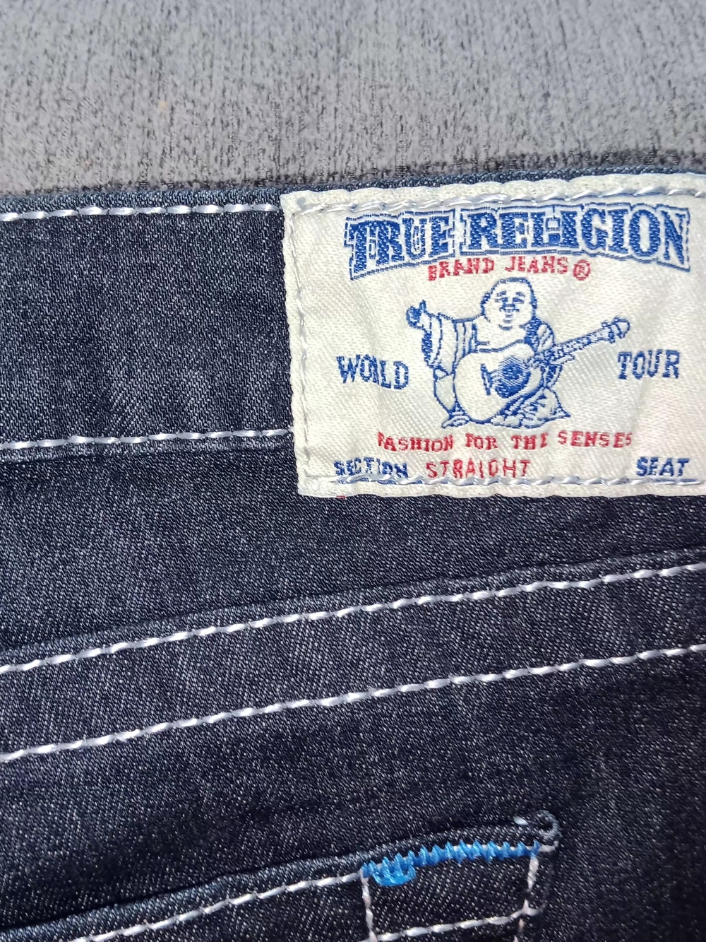 True Religion Women's Dark Indigo Bootcut Jeans with Light Blue Embroidery - Picture 5 of 7